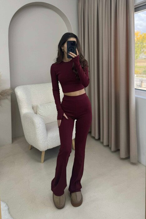 BLOUSE+TROUSERS ONE COLOR WOMEN SET BURGUNDY/VISHNJE - 2