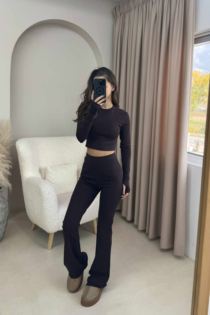 BLOUSE+TROUSERS ONE COLOR WOMEN SET DARK BROWN/KAE - 2