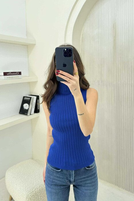 BLUZË AKRELIKE NJË NGJYRËSHE PËR FEMRA NË NGJYRËN BLU - 3