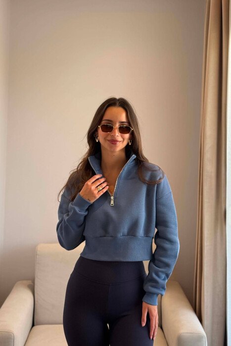 BLUZE E SHKURTER ME PUSH DHE JAKE ME ZINXHIR PER FEMRA NE NGJYRE BLU TE ZBARDHUR - 4