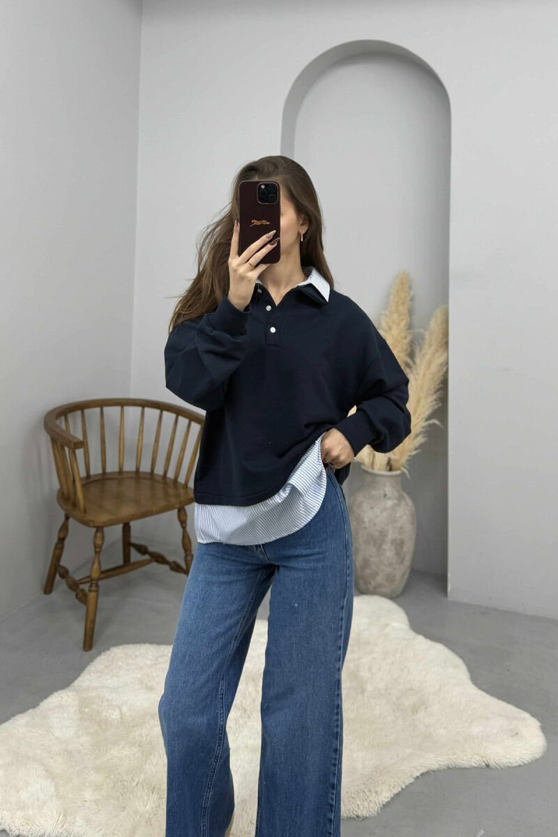 BLUZE E THJESHTE ME JAKE POLO ME BUTONA PER FEMRA NE NGJYRE BLU TE ERRET - 4