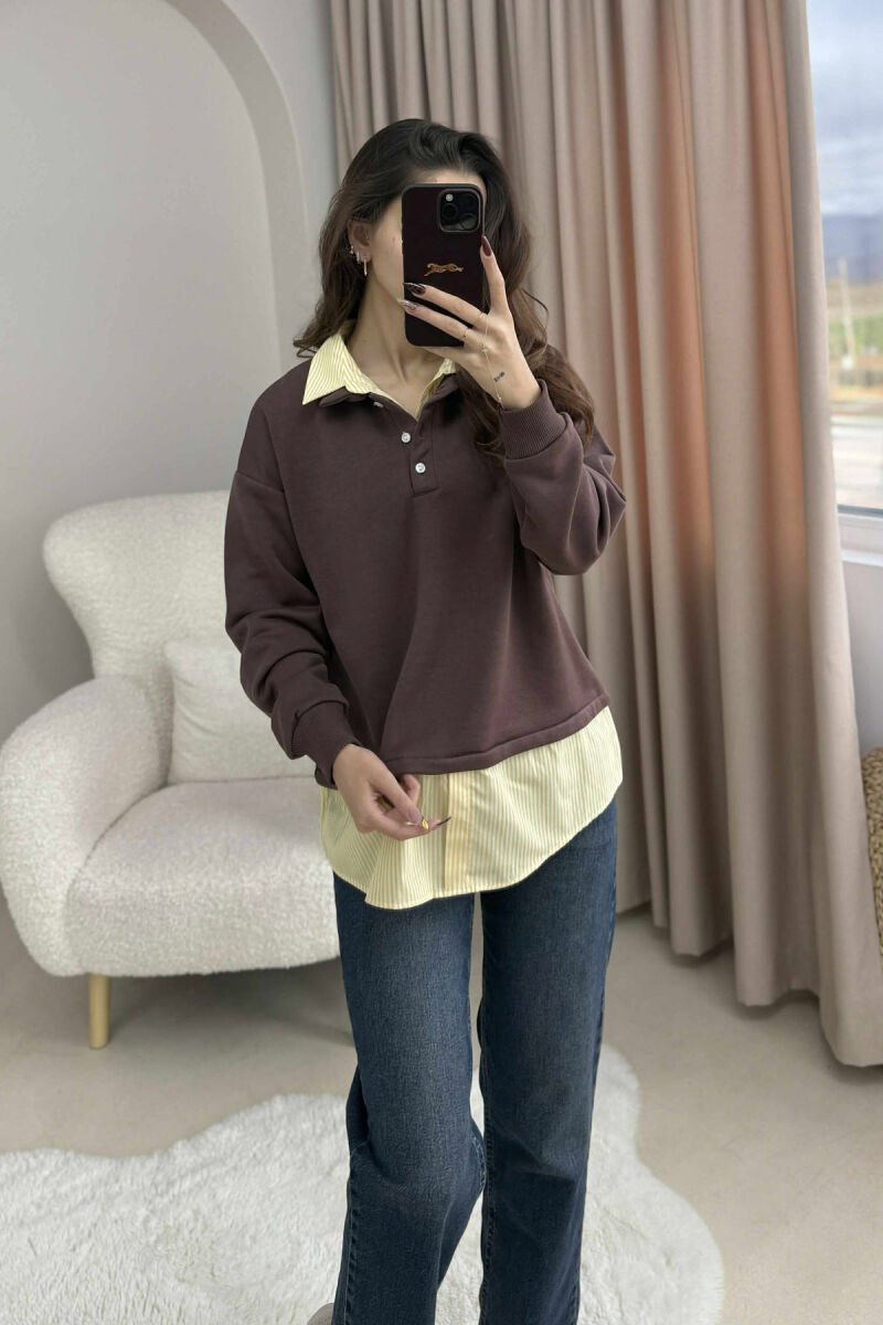 BLUZE E THJESHTE ME JAKE POLO ME BUTONA PER FEMRA NE NGJYRE KAFE - 4