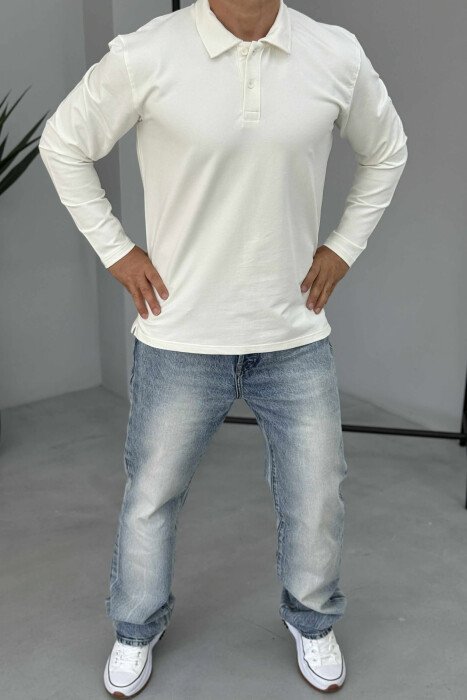 BLUZË E THJESHTË ME JAKË POLO PËR MESHKUJ NË NGJYRË TË BARDHË - KLAUDIO FASHION