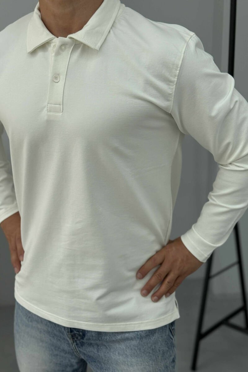 BLUZË E THJESHTË ME JAKË POLO PËR MESHKUJ NË NGJYRË TË BARDHË - 2