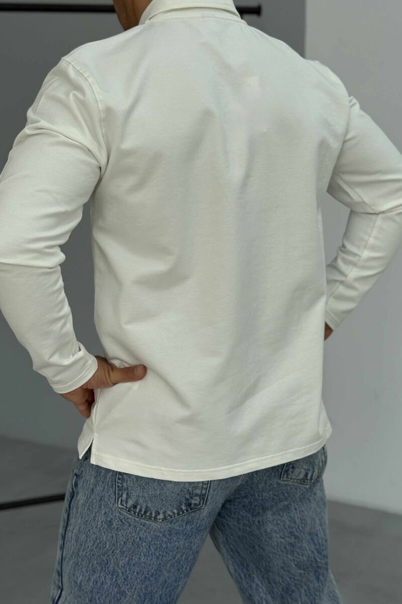 BLUZË E THJESHTË ME JAKË POLO PËR MESHKUJ NË NGJYRË TË BARDHË - 3