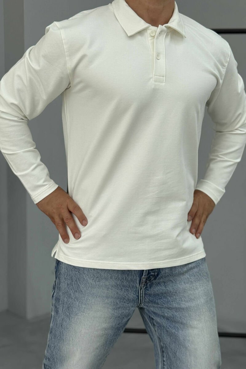 BLUZË E THJESHTË ME JAKË POLO PËR MESHKUJ NË NGJYRË TË BARDHË - 4