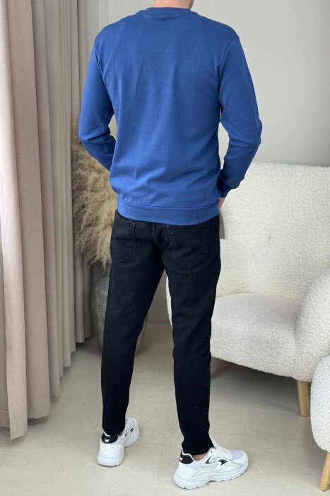 BLUZË E THJESHTË NJË NGJYRËSHE ME JAKE V PËR MESHKUJ NË NGJYRËN BLU - 4