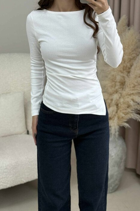 BLUZË E THJESHTË NJË NGJYRËSHE PËR FEMRA NË NGJYRË TË BARDHË - 4