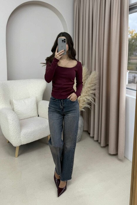 BLUZË E THJESHTË NJË NGJYRËSHE PËR FEMRA NË NGJYRË VISHNJË - 3