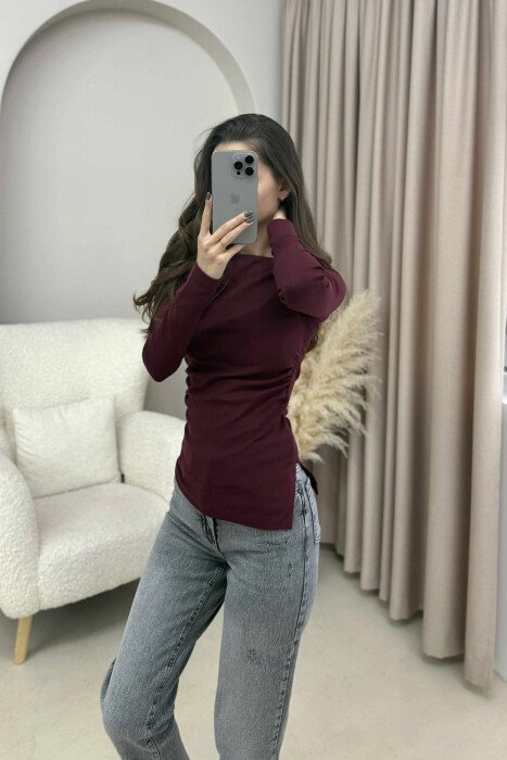 BLUZË E THJESHTË NJË NGJYRËSHE PËR FEMRA NË NGJYRË VISHNJË - 2