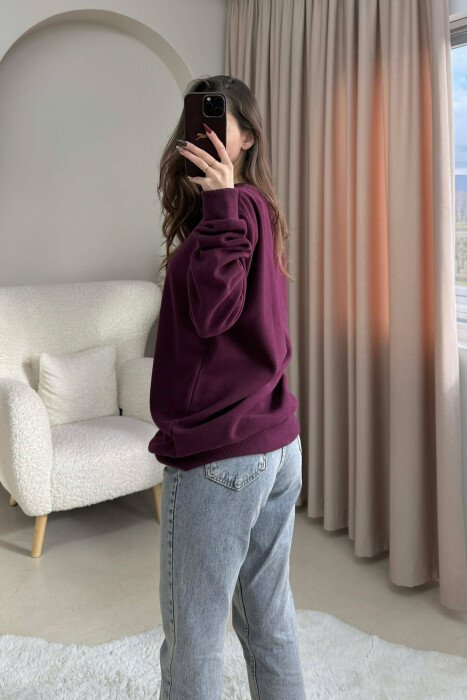 BLUZË E THJESHTË NJËNGJYRËSHE ME JAKË TË RRUMBULLAKËT PËR FEMRA NË NGJYRËN VISHNJË - 3