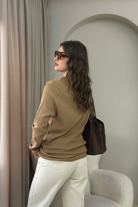 ONE COLOR ROUND NECK WOMEN SWEATER BROWN/KAFE - 3