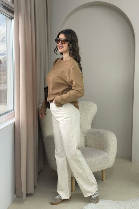 ONE COLOR ROUND NECK WOMEN SWEATER BROWN/KAFE - 4