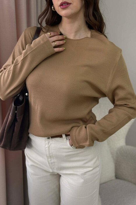 ONE COLOR ROUND NECK WOMEN SWEATER BROWN/KAFE - 5