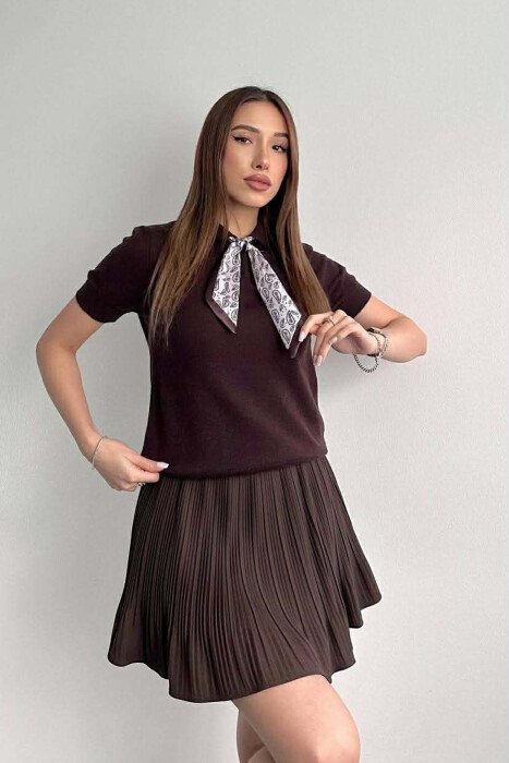 BLUZE E THURRUR NJE NGJYRESHE ME DETAJIN E SHALLIT PER FEMRA NE NGJYRE KAFE TE ERRET 