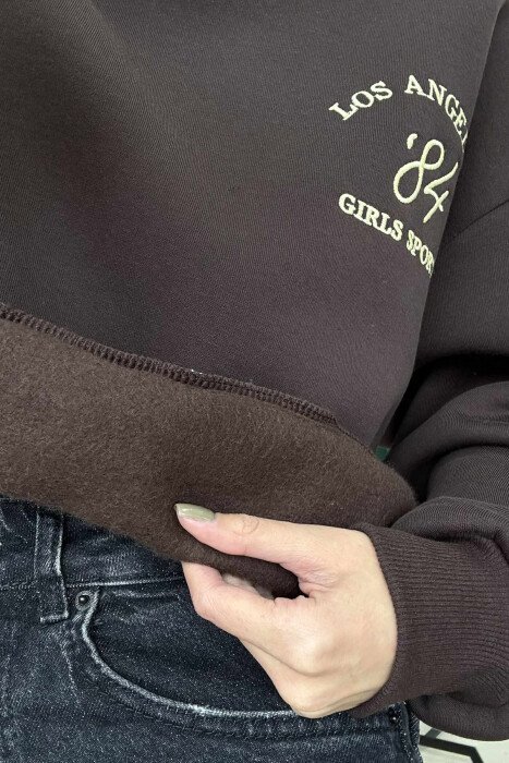 BLUZË LA ME PUSH DHE JAKË TË RRUMBULLAKËT PËR FEMRA NË NGJYRË KAFE TË ERRËT - 4