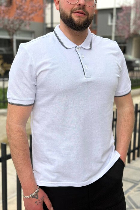 BLUZË ME DETAJIN E KOPSAVE NË JAKË PËR MESHKUJ NË NGJYRËN E BARDHË - KLAUDIO FASHION