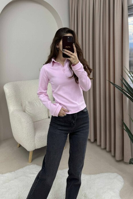 BLUZE ME JAKE POLO DHE BUTONA PER FEMRA NE NGJYRE ROZE - 2