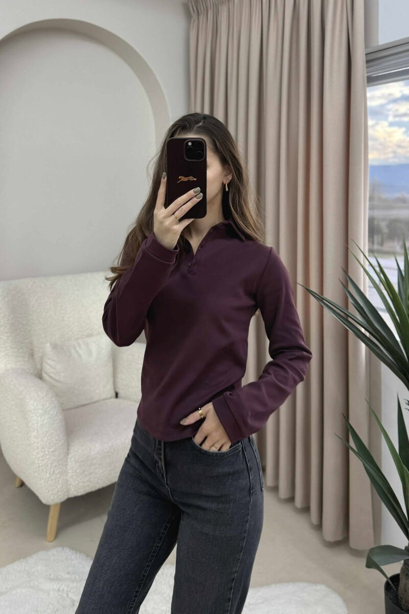 BLUZE ME JAKE POLO DHE BUTONA PER FEMRA NE NGJYRE VISHNJE TE ERRET - 3