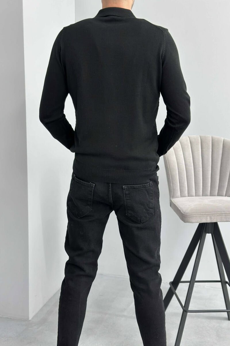 BLUZË ME JAKË POLO DHE KOPSA PËR MESHKUJ NË NGJYRË TË ZEZË - 3