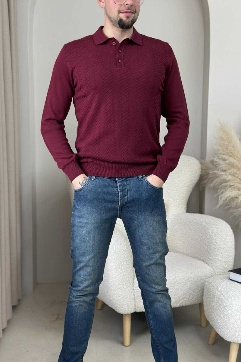 BLUZË ME JAKË POLO DHE KOPSA PËR MESHKUJ NË NGJYREN VISHNJË - 1