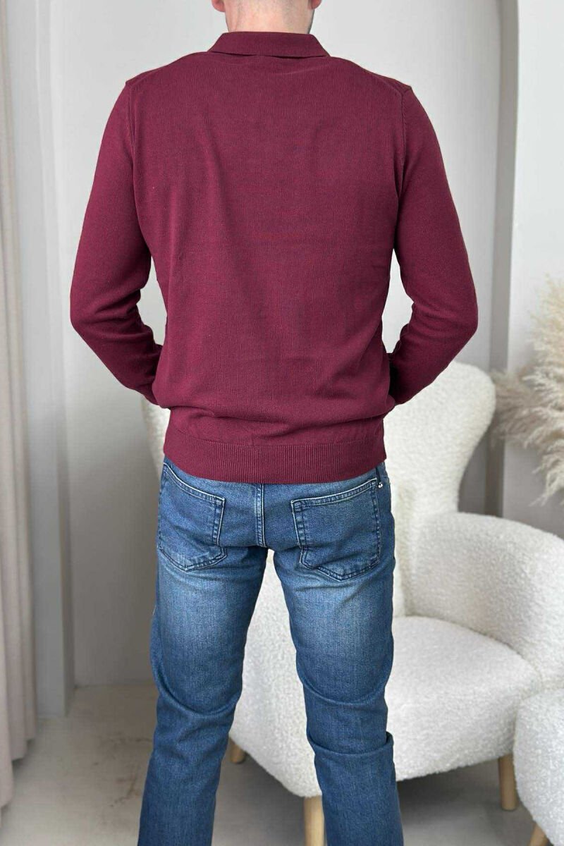 BLUZË ME JAKË POLO DHE KOPSA PËR MESHKUJ NË NGJYREN VISHNJË - 3