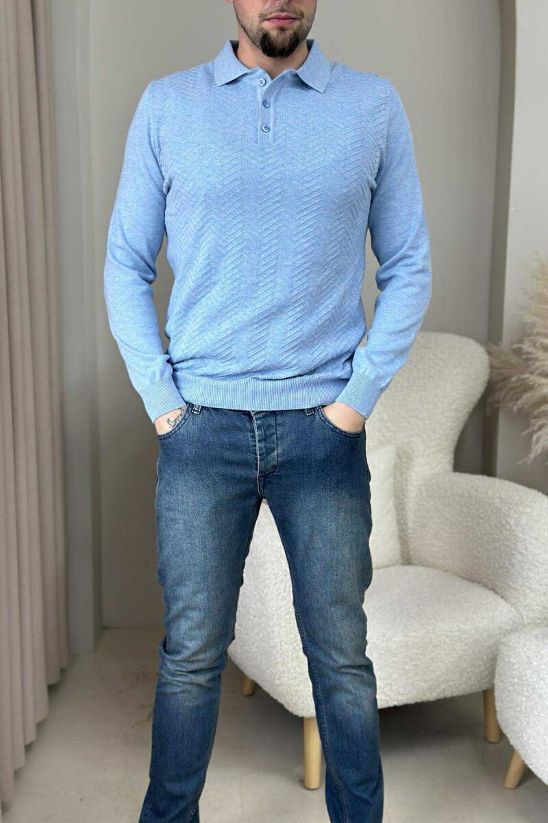 BLUZË ME JAKË POLO DHE KOPSA PËR MESHKUJ NË NGJYRËN BLU TË ZBARDHUR - 1