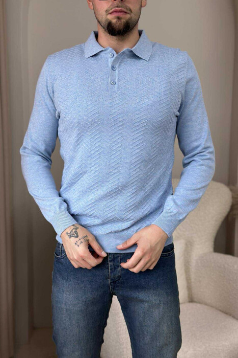 BLUZË ME JAKË POLO DHE KOPSA PËR MESHKUJ NË NGJYRËN BLU TË ZBARDHUR - 2