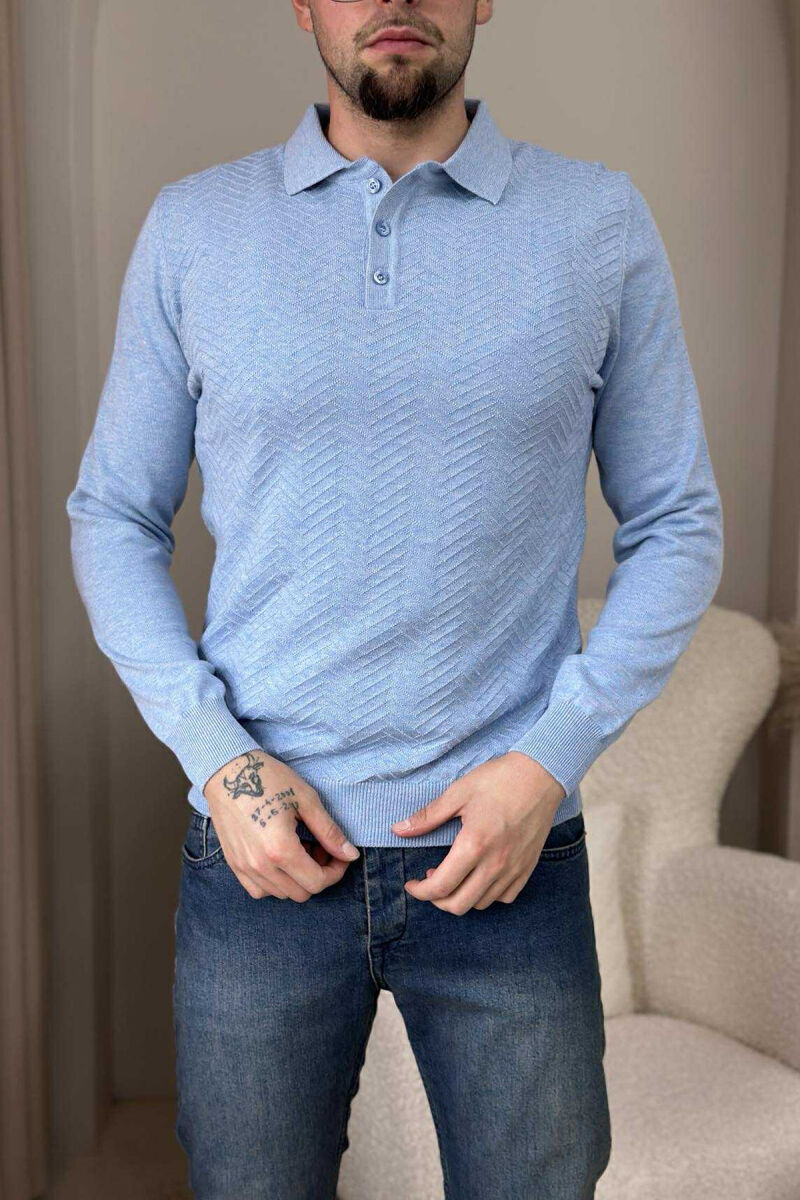 BLUZË ME JAKË POLO DHE KOPSA PËR MESHKUJ NË NGJYRËN BLU TË ZBARDHUR - 2