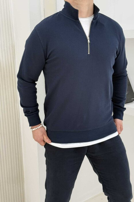 BLUZË ME JAKË POLO ME ZINXHIR PËR MESHKUJ NË NGJYRËN BLU E ERRËT - 1