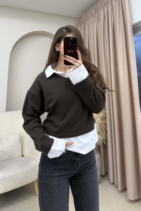 BLUZE ME JAKE POLO PER FEMRA NE NGJYRE KAFE - 2