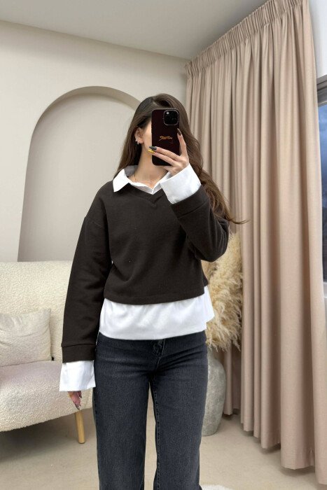 BLUZE ME JAKE POLO PER FEMRA NE NGJYRE KAFE - 3