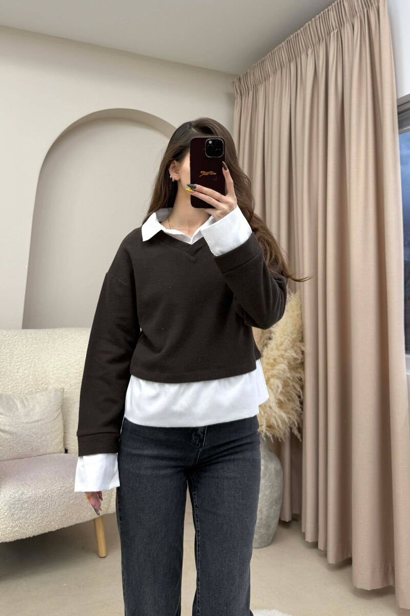 BLUZE ME JAKE POLO PER FEMRA NE NGJYRE KAFE - 3
