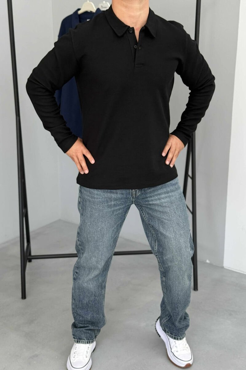 BLUZË ME JAKË POLO PËR MESHKUJ NË NGJYRËN E ZEZË - 5
