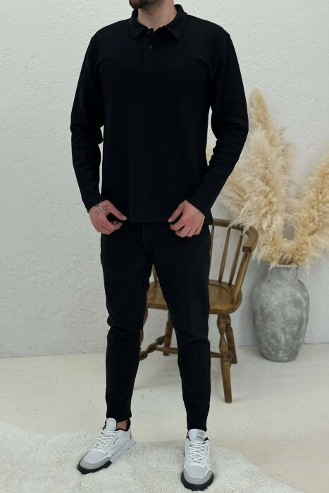 BLUZË ME JAKË POLO PËR MESHKUJ NË NGJYRËN E ZEZË - 1