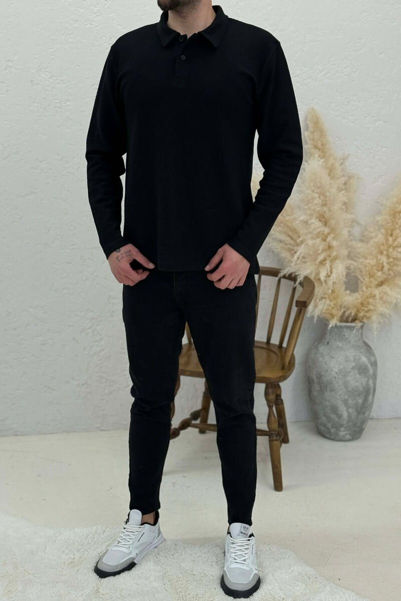 BLUZË ME JAKË POLO PËR MESHKUJ NË NGJYRËN E ZEZË - 1