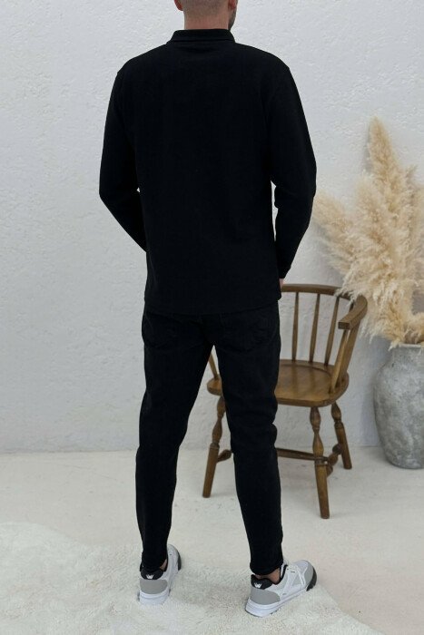 BLUZË ME JAKË POLO PËR MESHKUJ NË NGJYRËN E ZEZË - 3