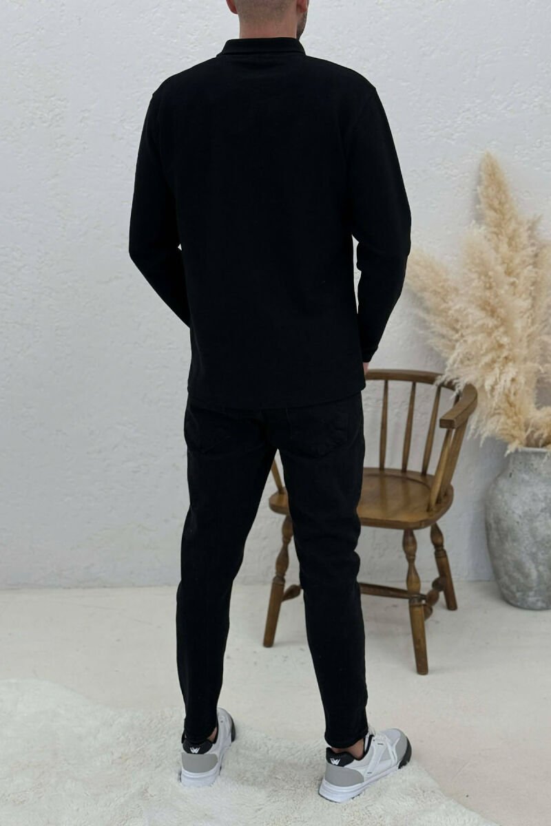 BLUZË ME JAKË POLO PËR MESHKUJ NË NGJYRËN E ZEZË - 3