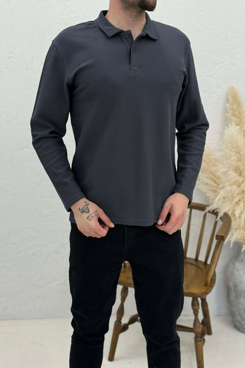 BLUZË ME JAKË POLO PËR MESHKUJ NË NGJYRËN GRI - 4
