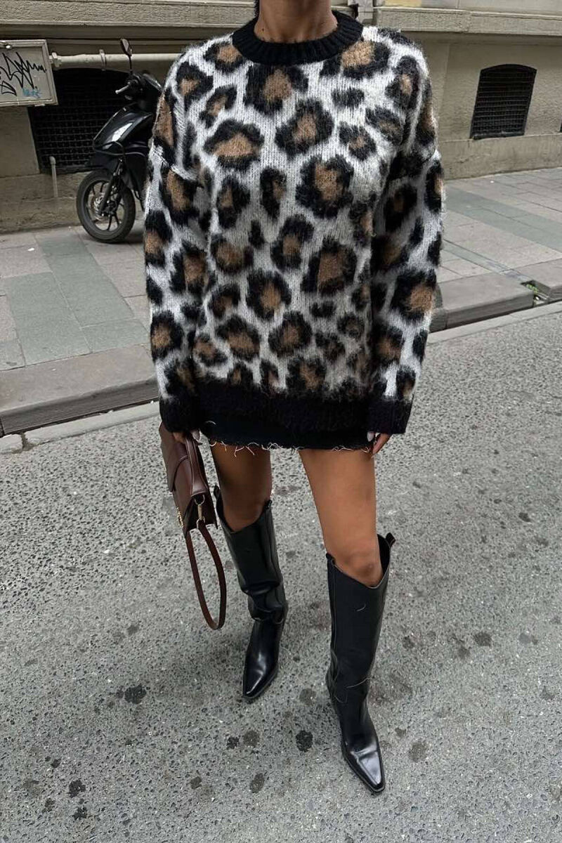 LEO DESIGN ROUND NECK WOMAN SWEATER LEO/LEOPARD - 1