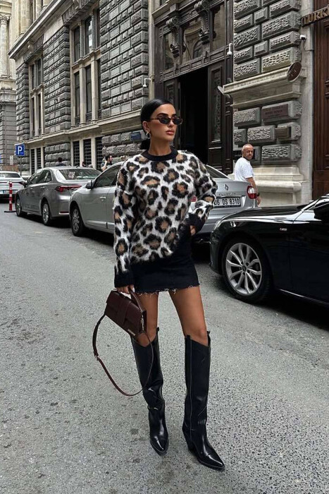 LEO DESIGN ROUND NECK WOMAN SWEATER LEO/LEOPARD - 3