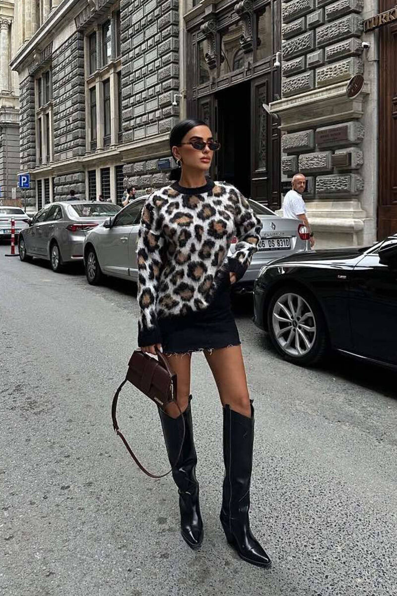 LEO DESIGN ROUND NECK WOMAN SWEATER LEO/LEOPARD - 3