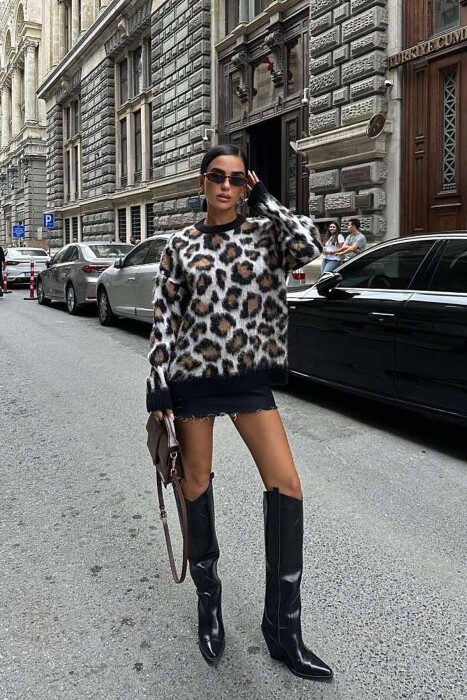 LEO DESIGN ROUND NECK WOMAN SWEATER LEO/LEOPARD - 5