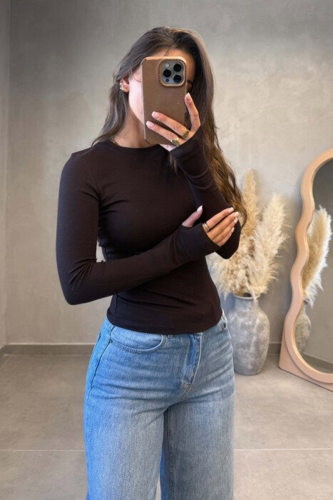 BLUZE ME JAKE RRUMBULLAKE PER FEMRA NE NGJYRE KAFE - 5
