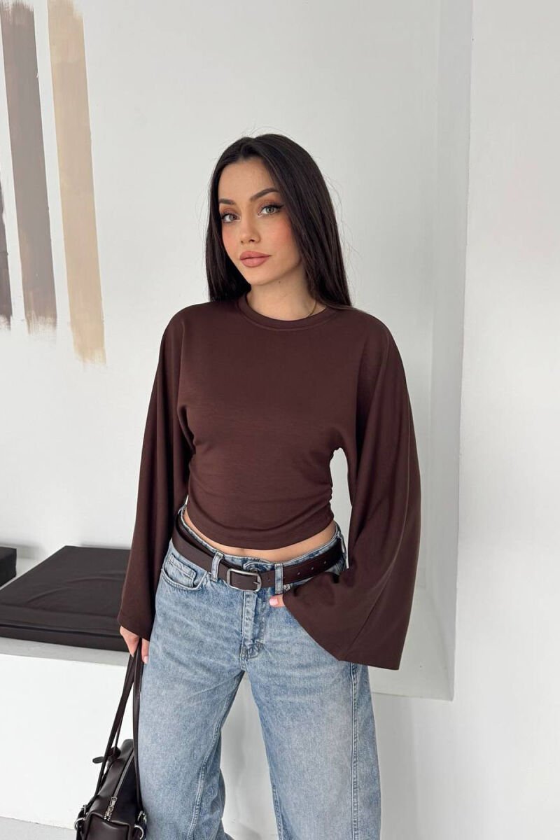 BLUZE ME MENGE TE GJATA PER FEMRA NE NGJYRE KAFE - 2