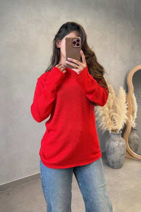 BLUZE ME MENGE TE GJATA PER FEMRA NE NGJYRE TE KUQE - KLAUDIO FASHION