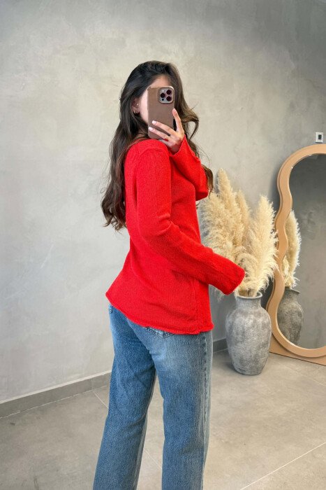 BLUZE ME MENGE TE GJATA PER FEMRA NE NGJYRE TE KUQE - 5