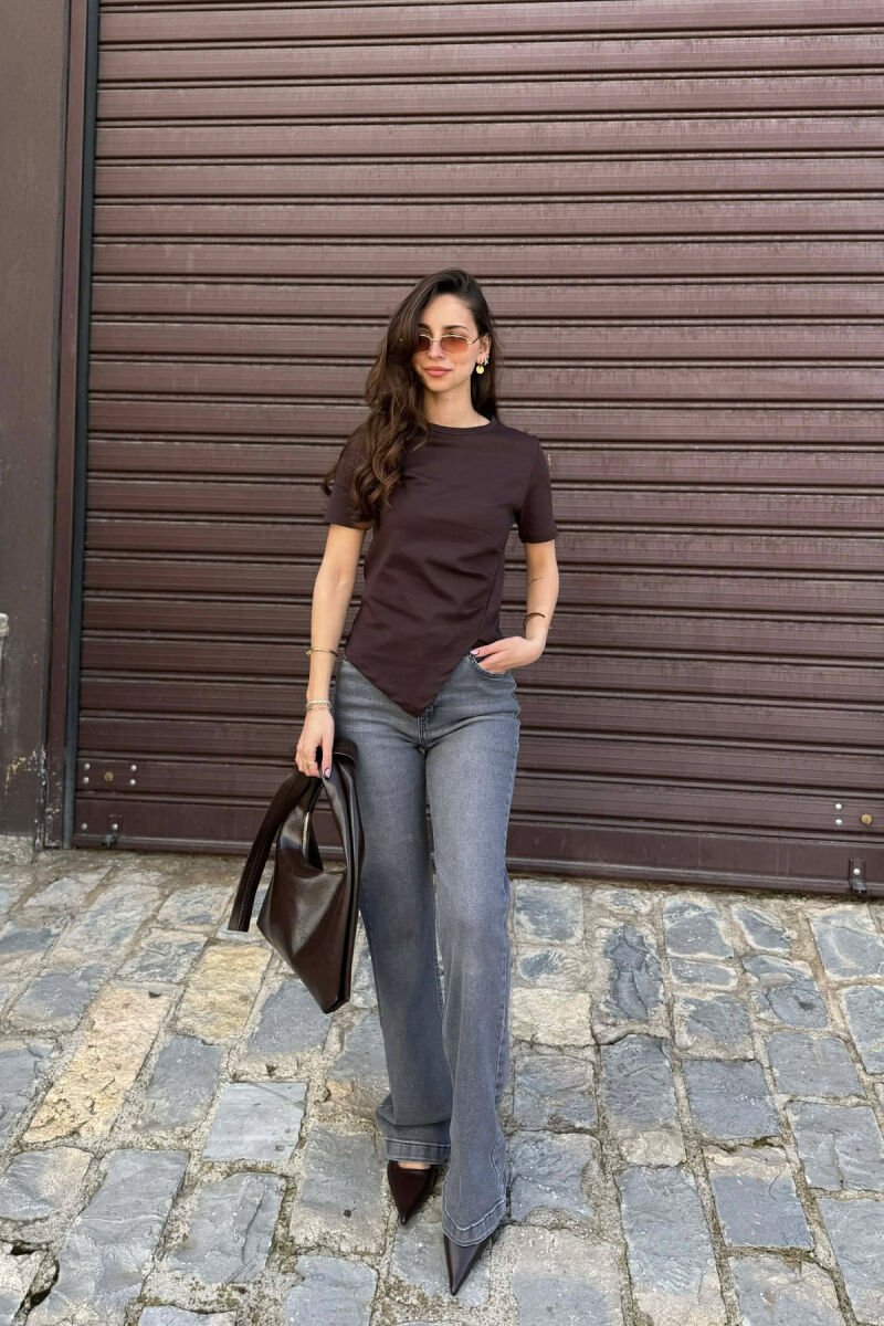 BLUZE ME MENGE TE SHKURTA PER FEMRA NE NGJYRE KAFE - 3