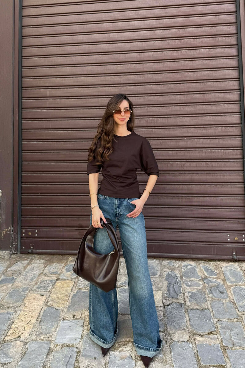 BLUZE ME MENGE TE SHKURTA PER FEMRA NE NGJYRE KAFE - 3