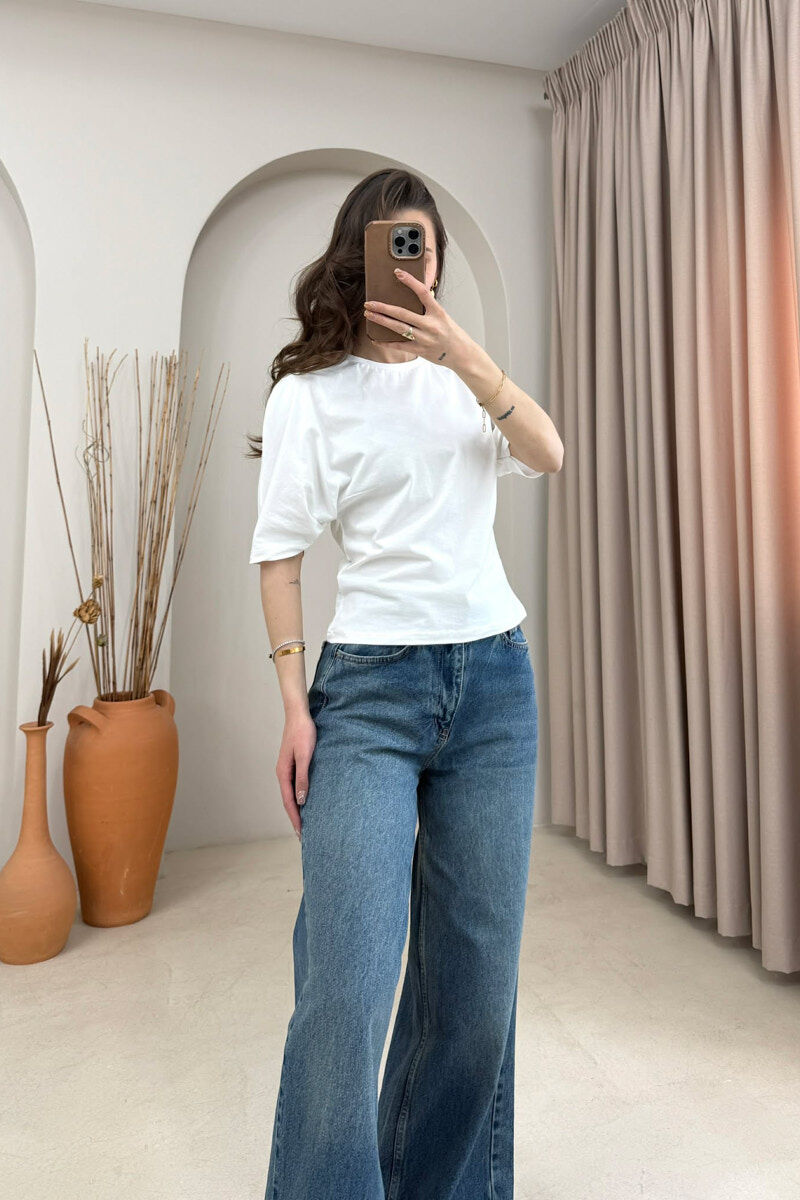 BLUZE ME MENGE TE SHKURTA PER FEMRA NE NGJYRE TE BARDHE - 2